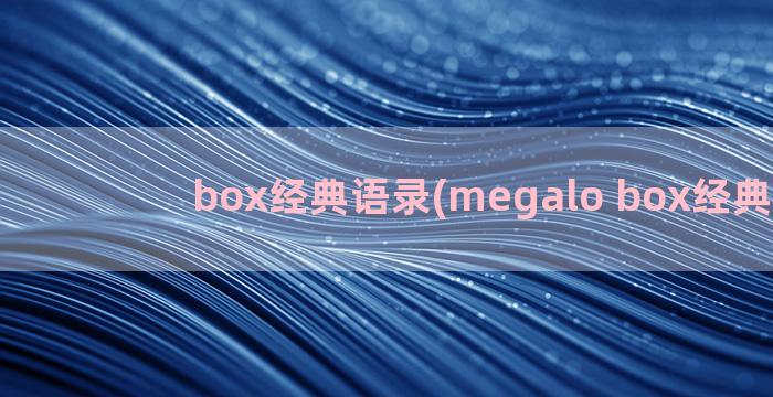 box经典语录(megalo box经典语录)